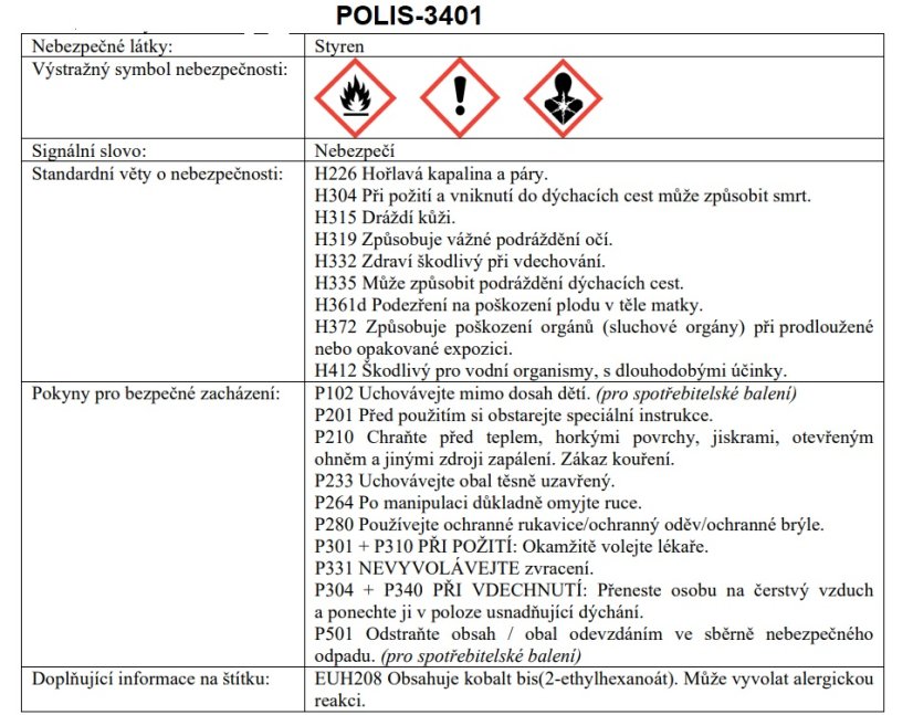 Polyesterová pryskyřice Polis-3401  Rozlévaná